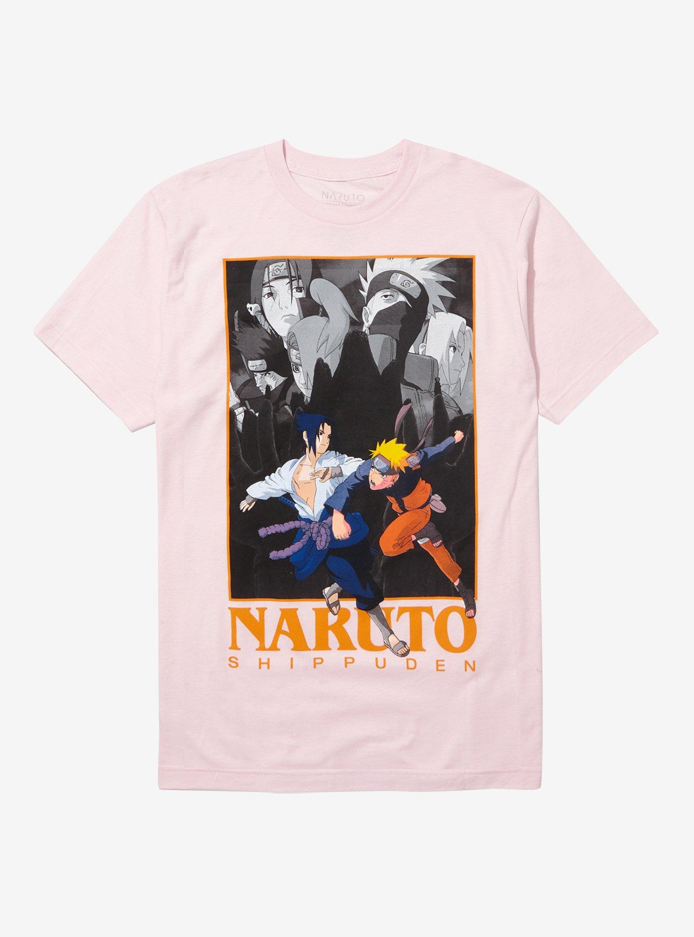 Naruto Shippuden Duo Fight Collage Pink T-Shirt, PINK, hi-res