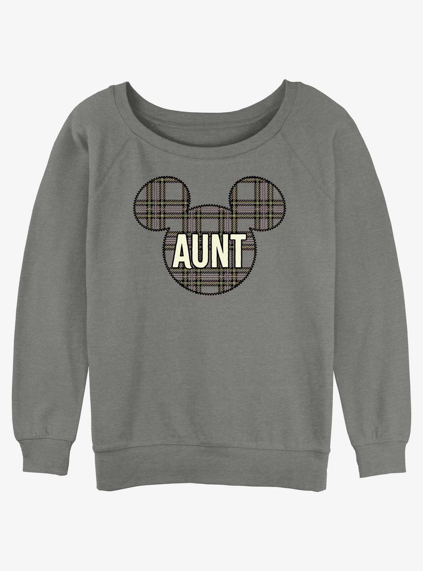 Disney Mickey Mouse Aunt Holiday Patch Ears Womens Slouchy Sweatshirt, GRAY HTR, hi-res