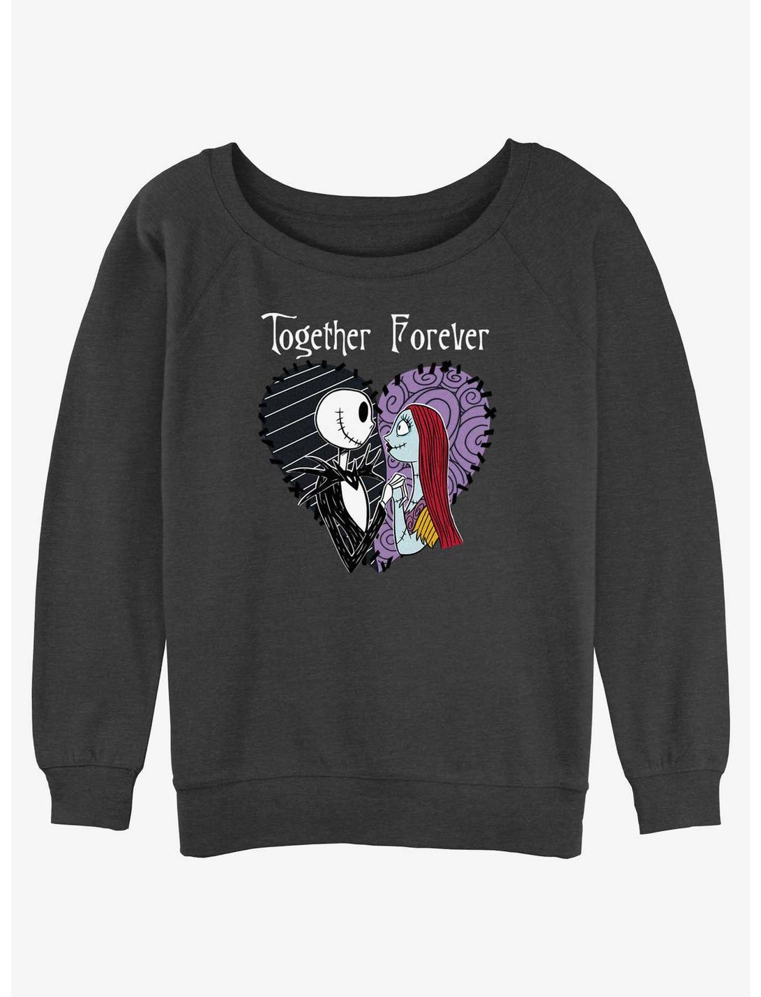 Disney The Nightmare Before Christmas Jack and Sally Together Forever Womens Slouchy Sweatshirt, CHAR HTR, hi-res