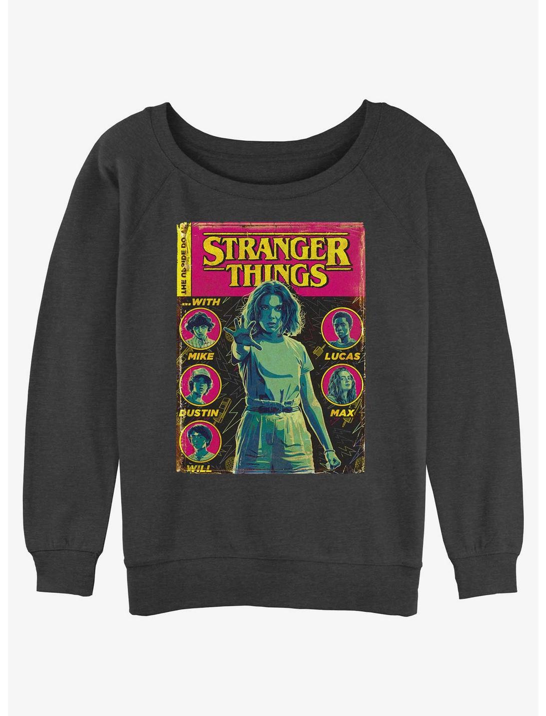 Stranger Things Comic Cover Womens Slouchy Sweatshirt, CHAR HTR, hi-res