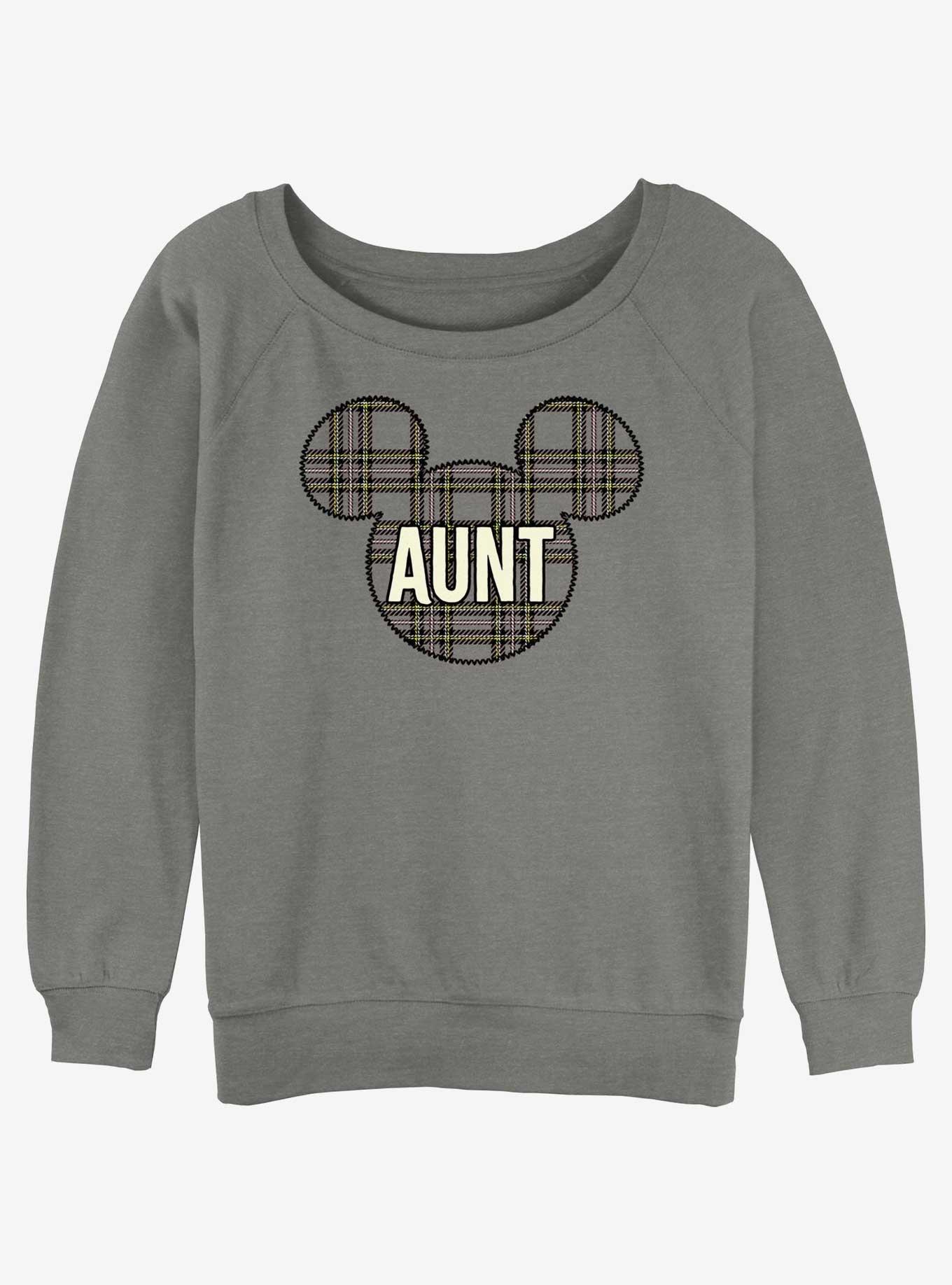 Disney Mickey Mouse Aunt Holiday Patch Ears Womens Slouchy Sweatshirt, GRAY HTR, hi-res