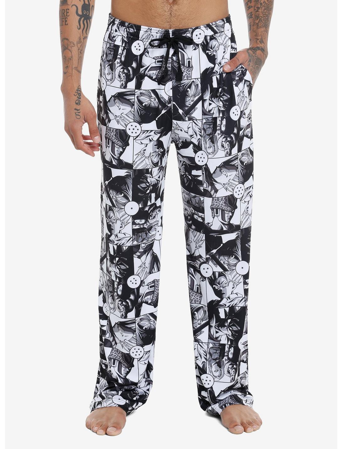 Dragon Ball Z Black & White Panel Pajama Pants, BLACK, hi-res