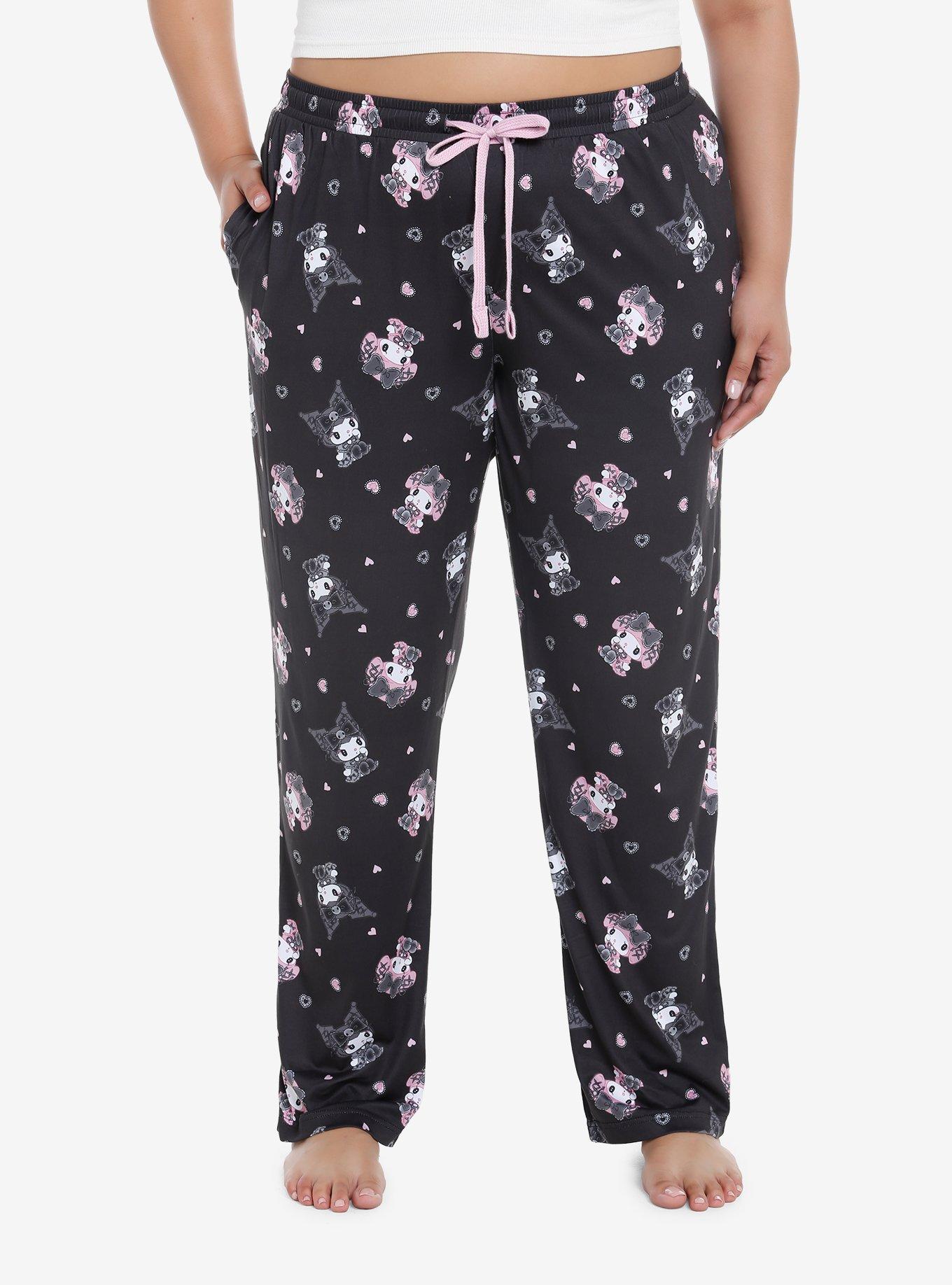 My Melody and Kuromi Lolita Girls Pajama Pants Plus Size, BLACK, hi-res