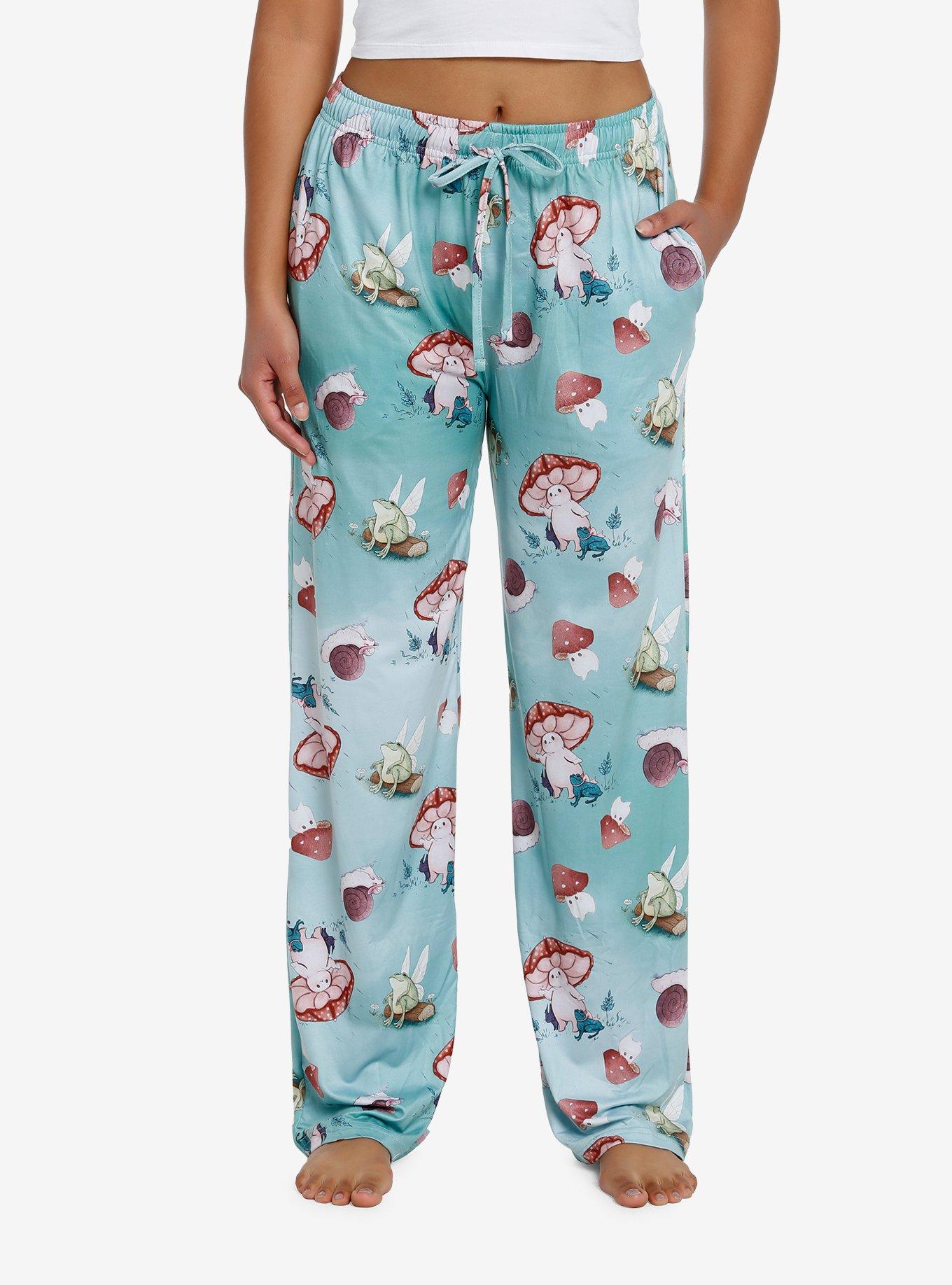 Fairy Frog Mushroom Pajama Pants, GREEN, hi-res