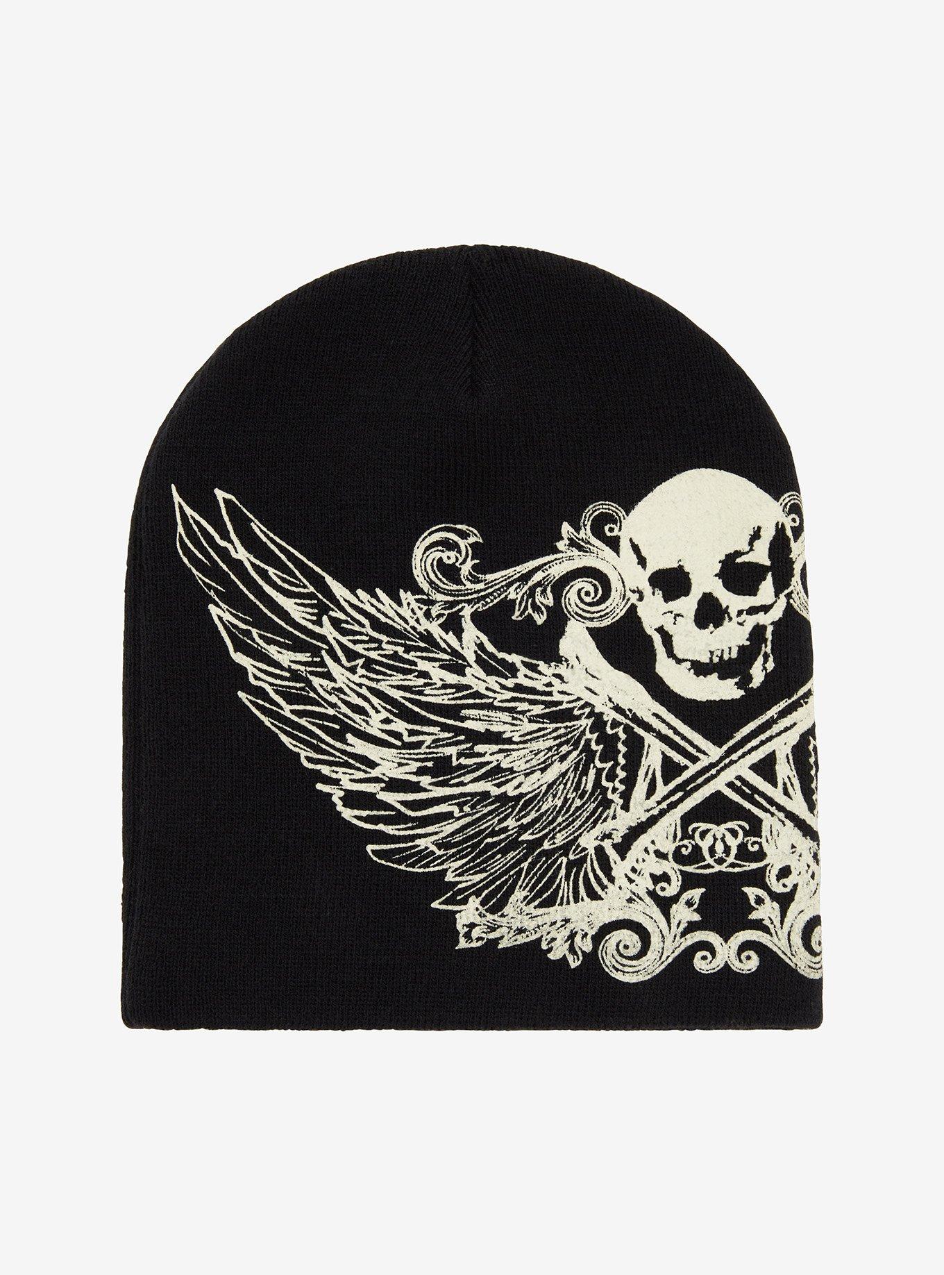 Skull Angel Wings Slouch Beanie, , hi-res