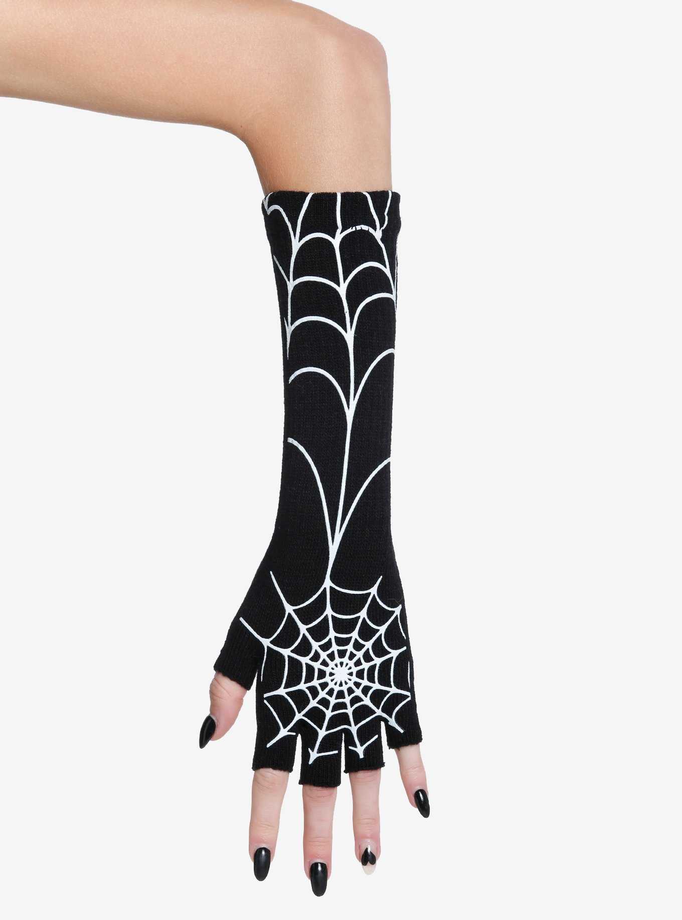Black Spider Web Arm Warmers, , hi-res