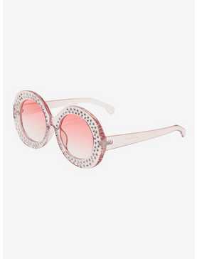 Pink Rhinestone Round Sunglasses, , hi-res