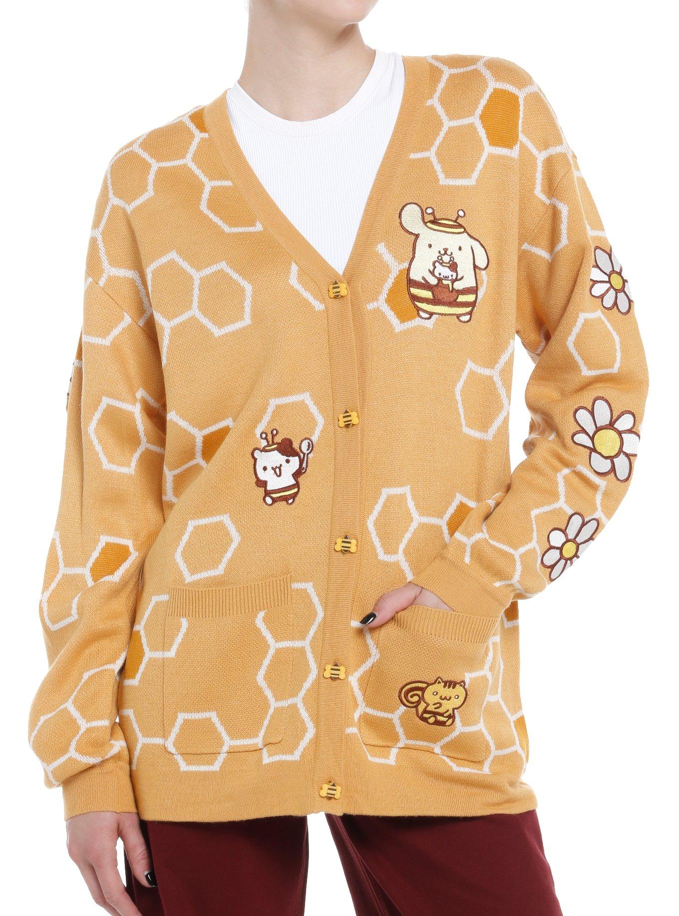 Pompompurin Honeycomb Girls Cardigan, YELLOW, hi-res