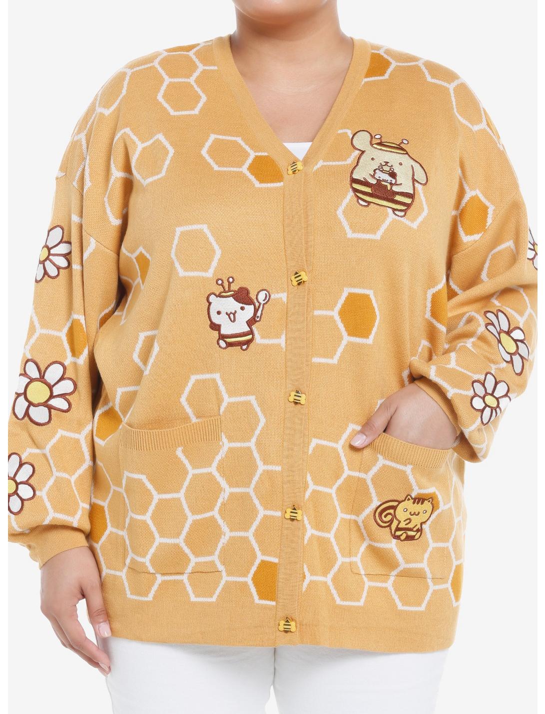 Pompompurin Honeycomb Girls Cardigan Plus Size, YELLOW, hi-res