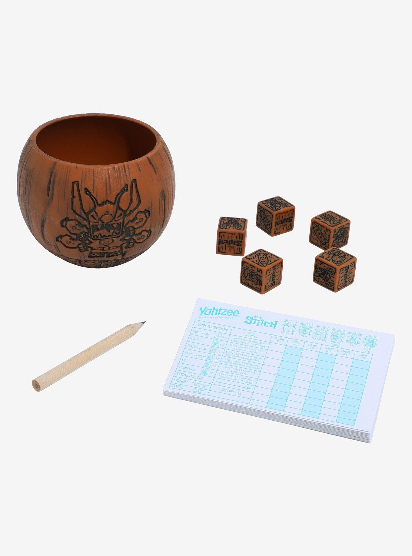 USAOPOLY YAHTZEE: Disney Stitch Collectible Stitch Tiki Style Dice Cup  Classic Dice Game Based on Disney's Lilo & Stitch Great for Family Night  Officially Licensed Disney Game & Merchandise, Board Games 