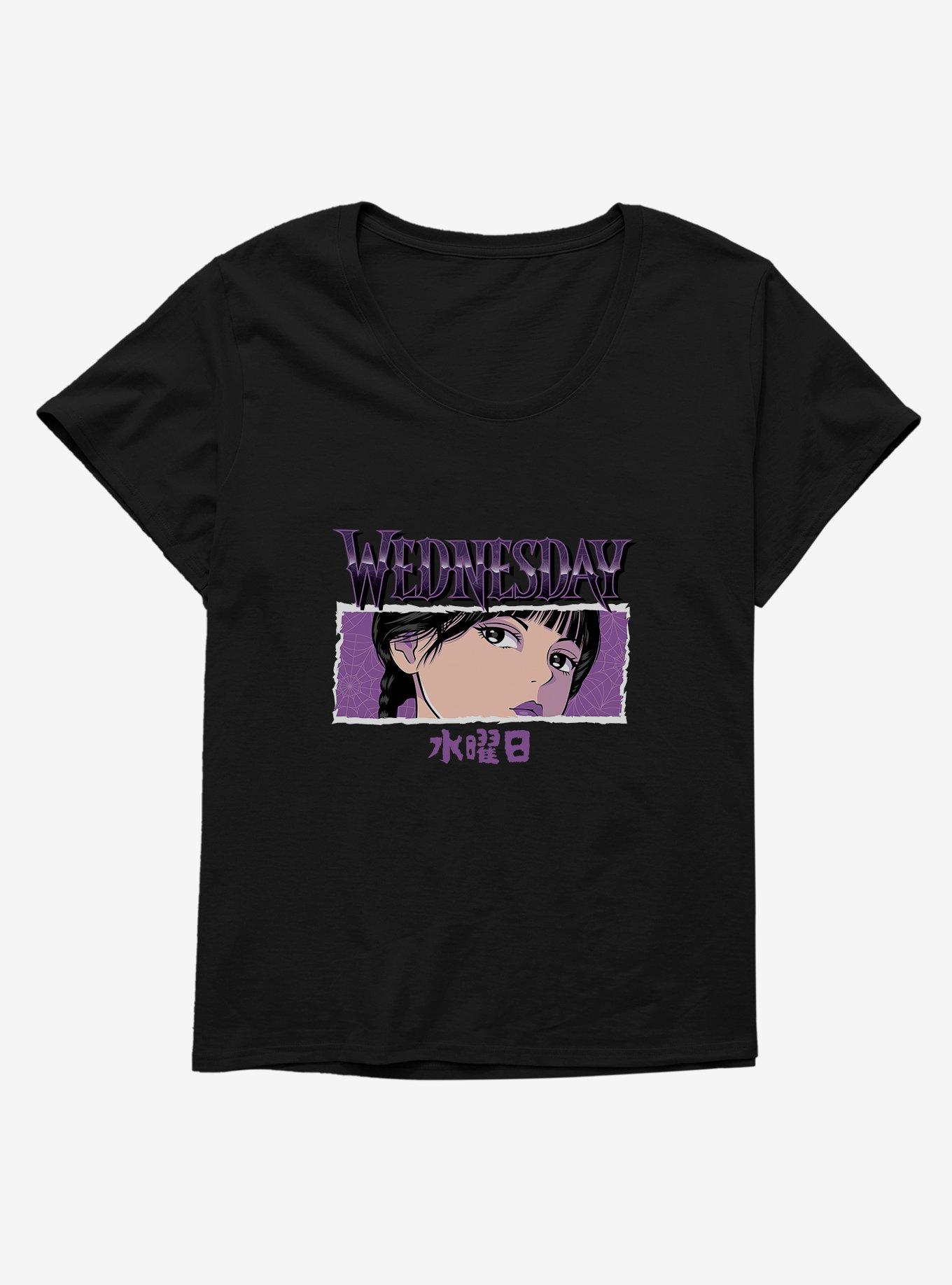 Wednesday Anime Glare Girls T-Shirt Plus Size, BLACK, hi-res