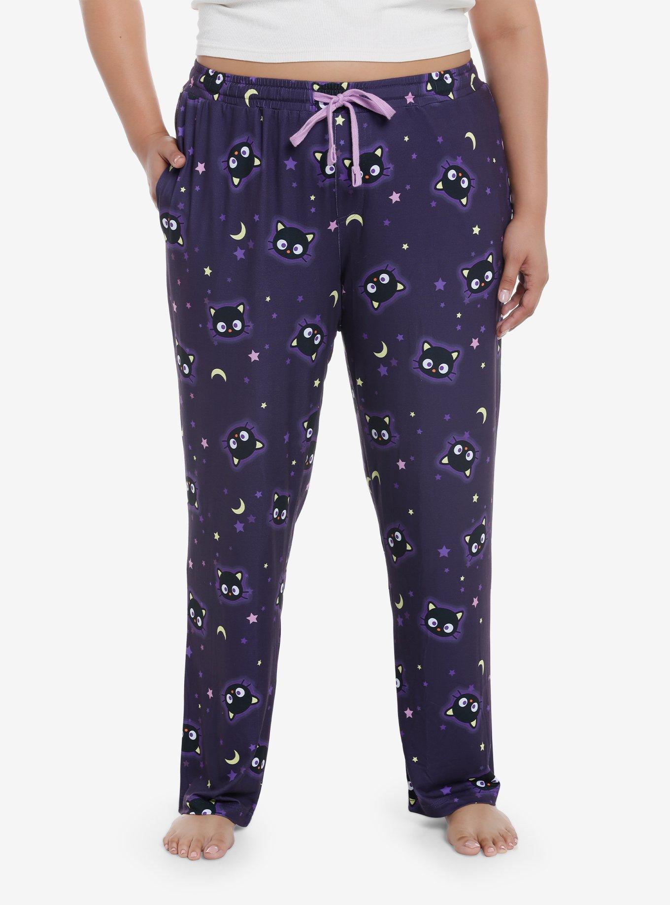 Chococat Stars & Moons Girls Pajama Pants Plus Size, BLACK, hi-res