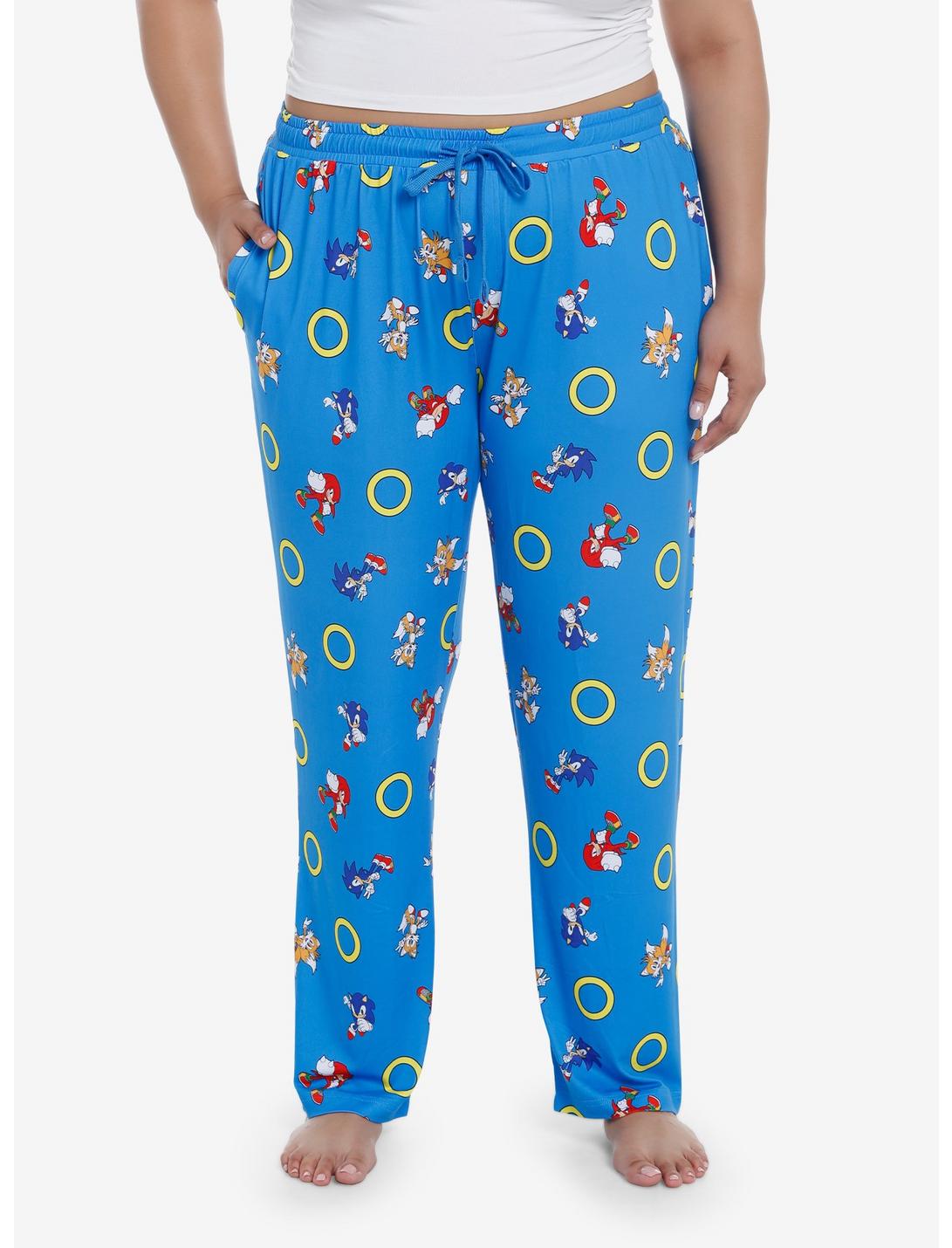 Sonic The Hedgehog Character Rings Pajama Pants Plus Size, BLUE, hi-res