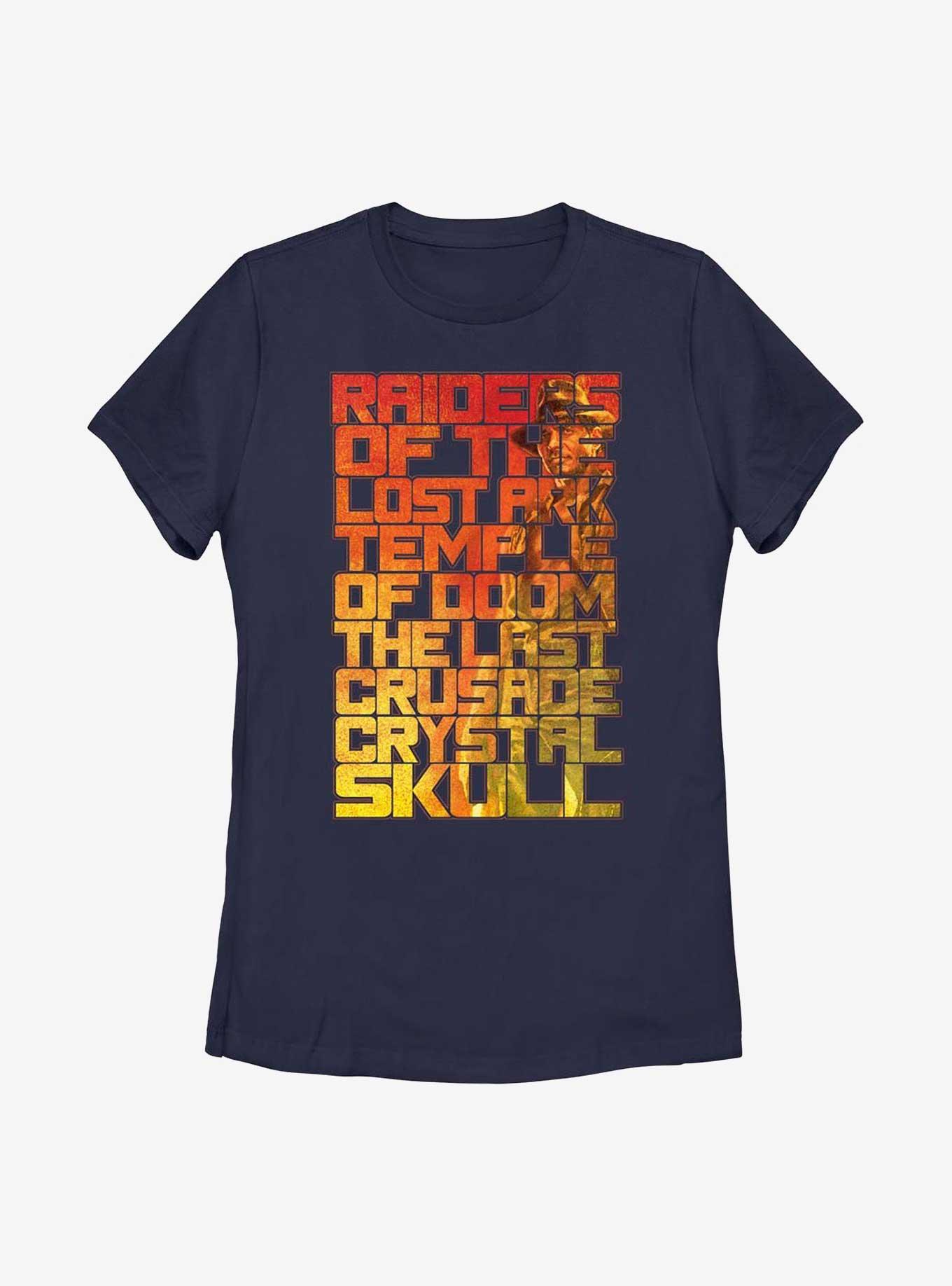 Indiana Jones Movie Titles Womens T-Shirt, NAVY, hi-res