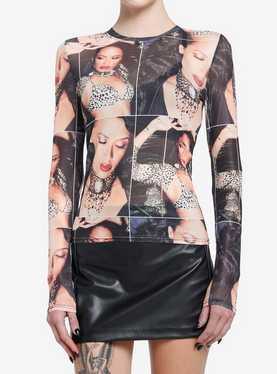 Aaliyah Collage Mesh Girls Long-Sleeve Top, , hi-res