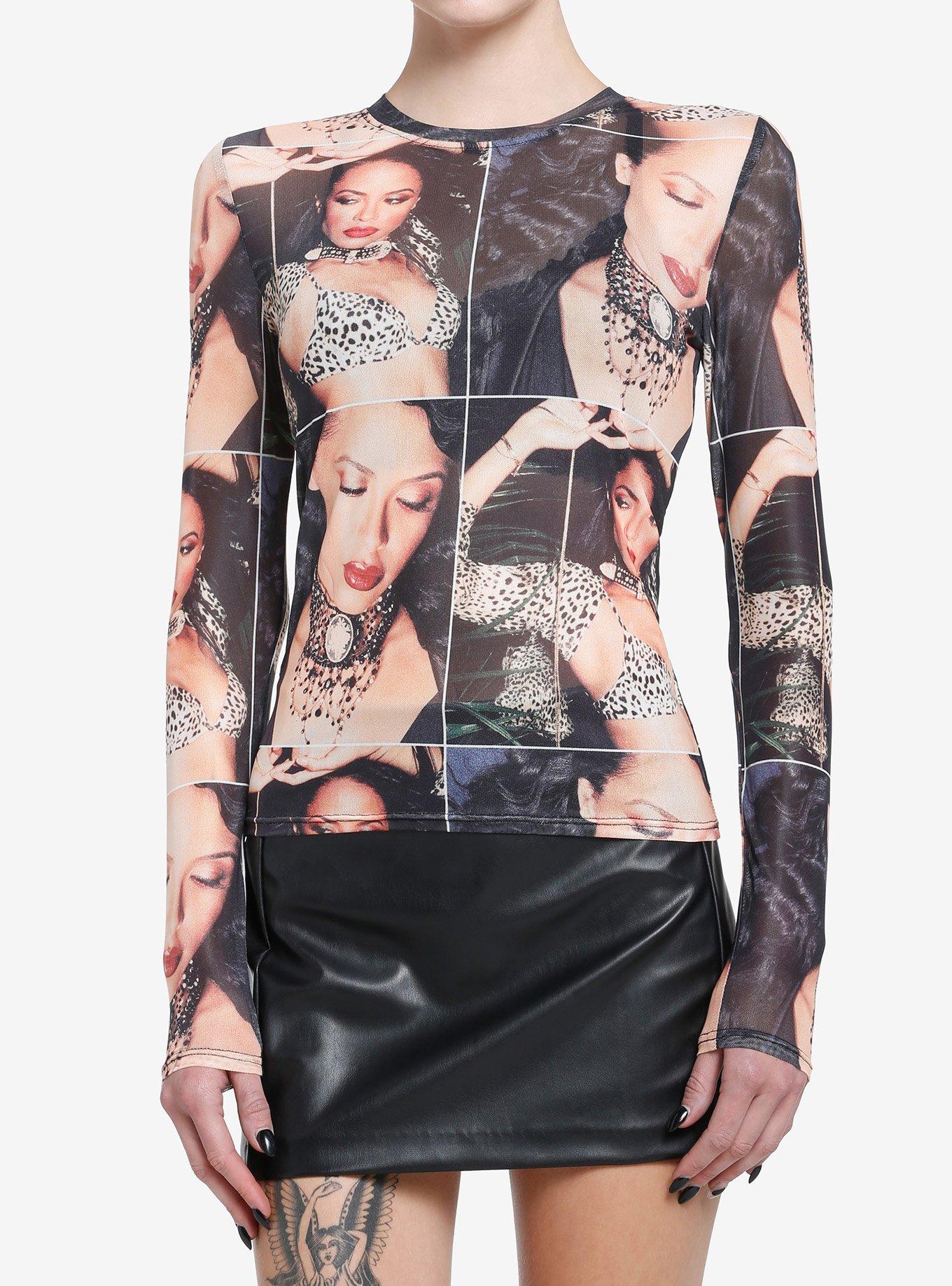 Aaliyah Collage Mesh Girls Long-Sleeve Top, MULTI, hi-res