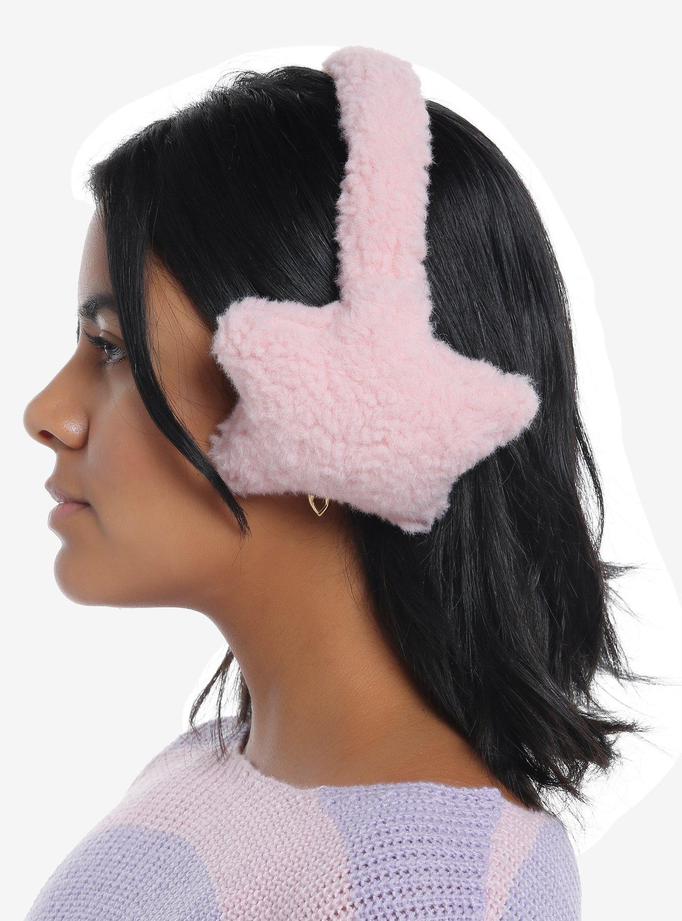 Pastel Pink Plush Star Earmuffs, , hi-res