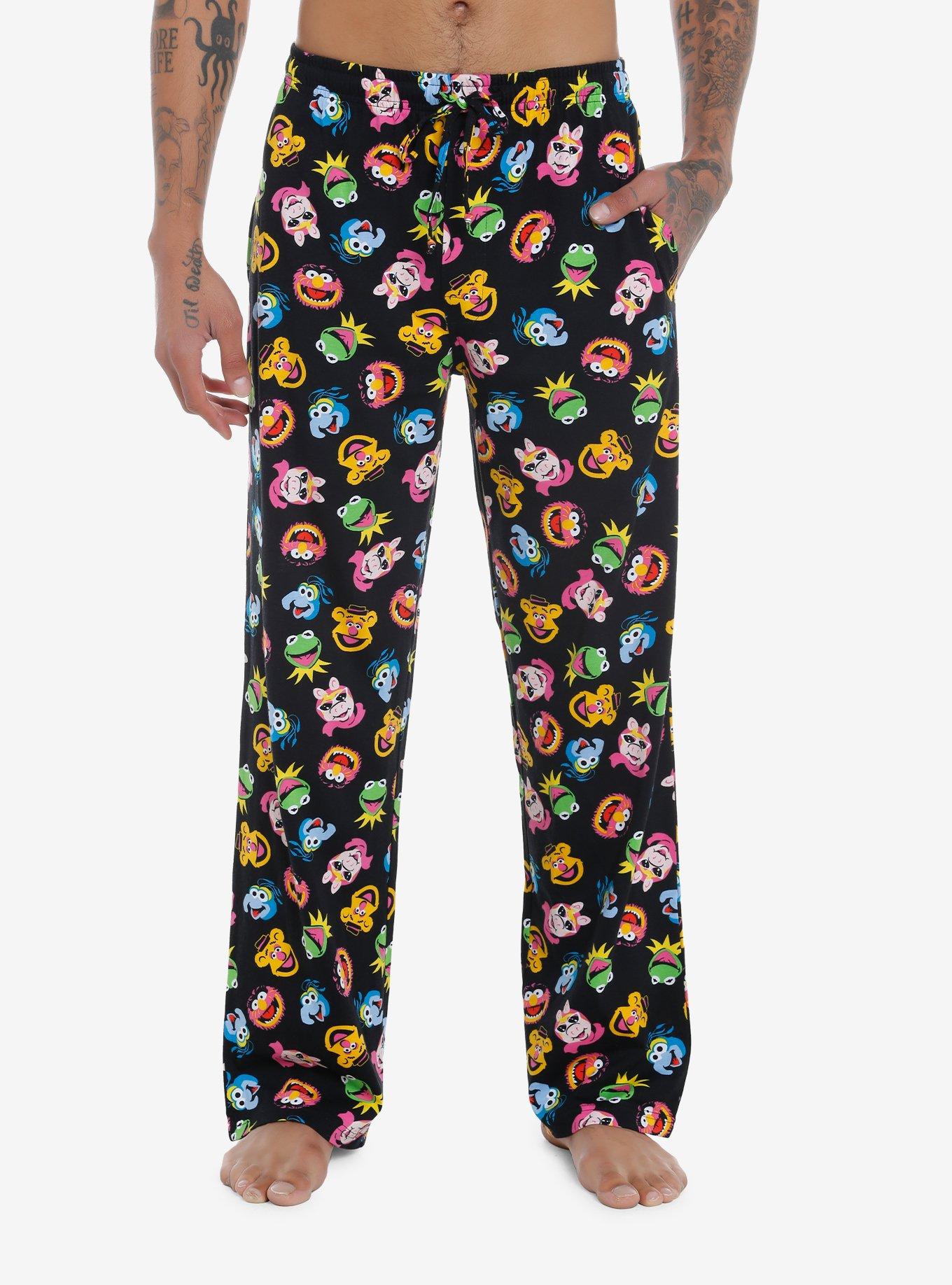 Kirby Character Print Men's Black Sleep Pajama Pants-Medium