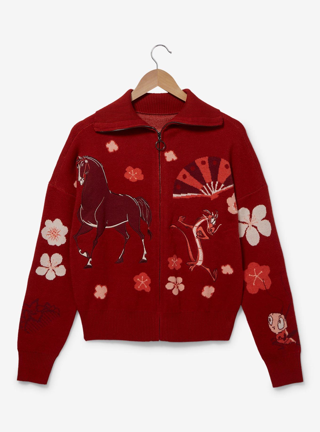 Disney Mulan Icons Zippered Women's Sweater - BoxLunch Exclusive, RED, hi-res