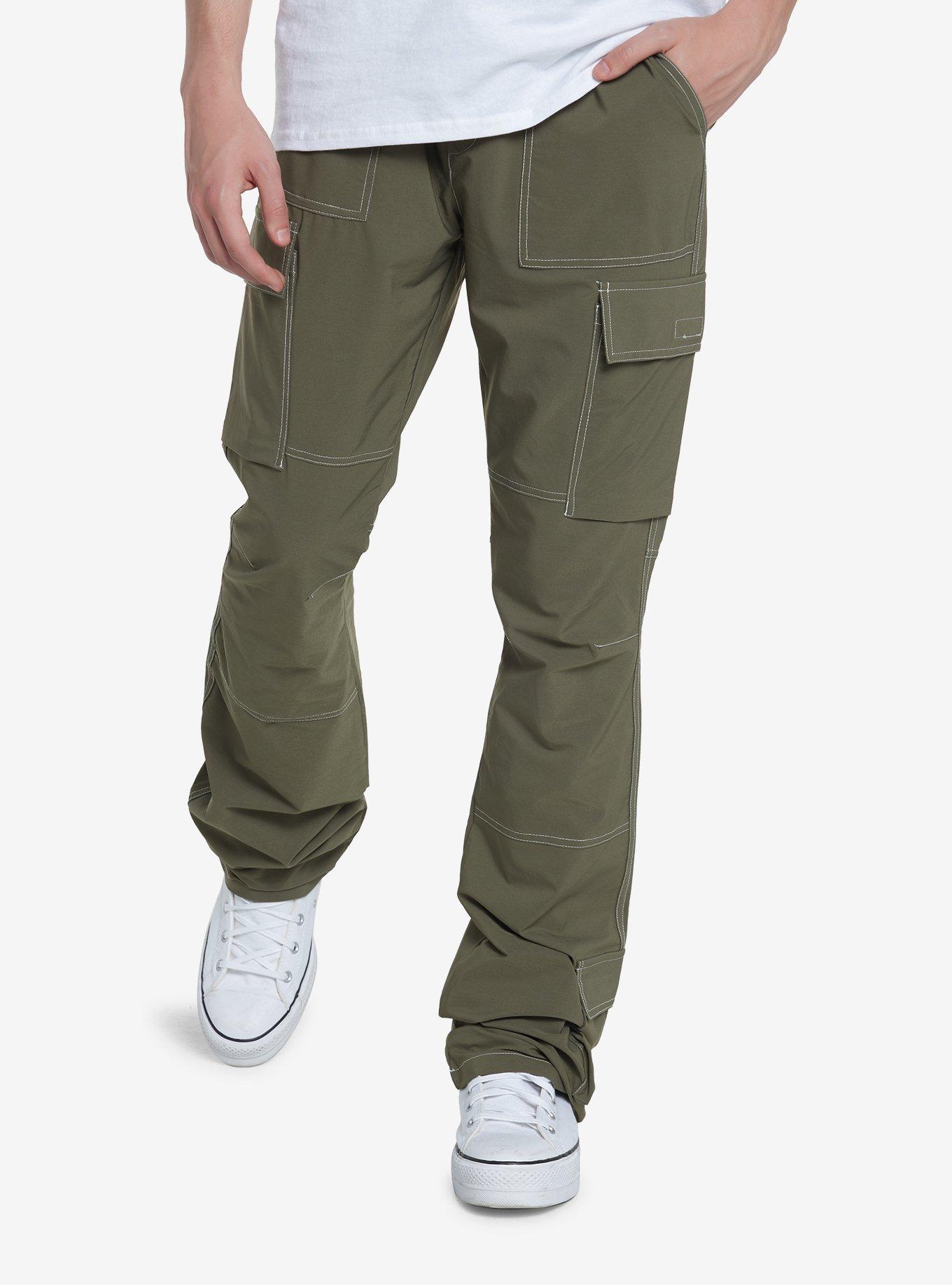 Olive Green Contrast Stitch Cargo Pants | Hot Topic