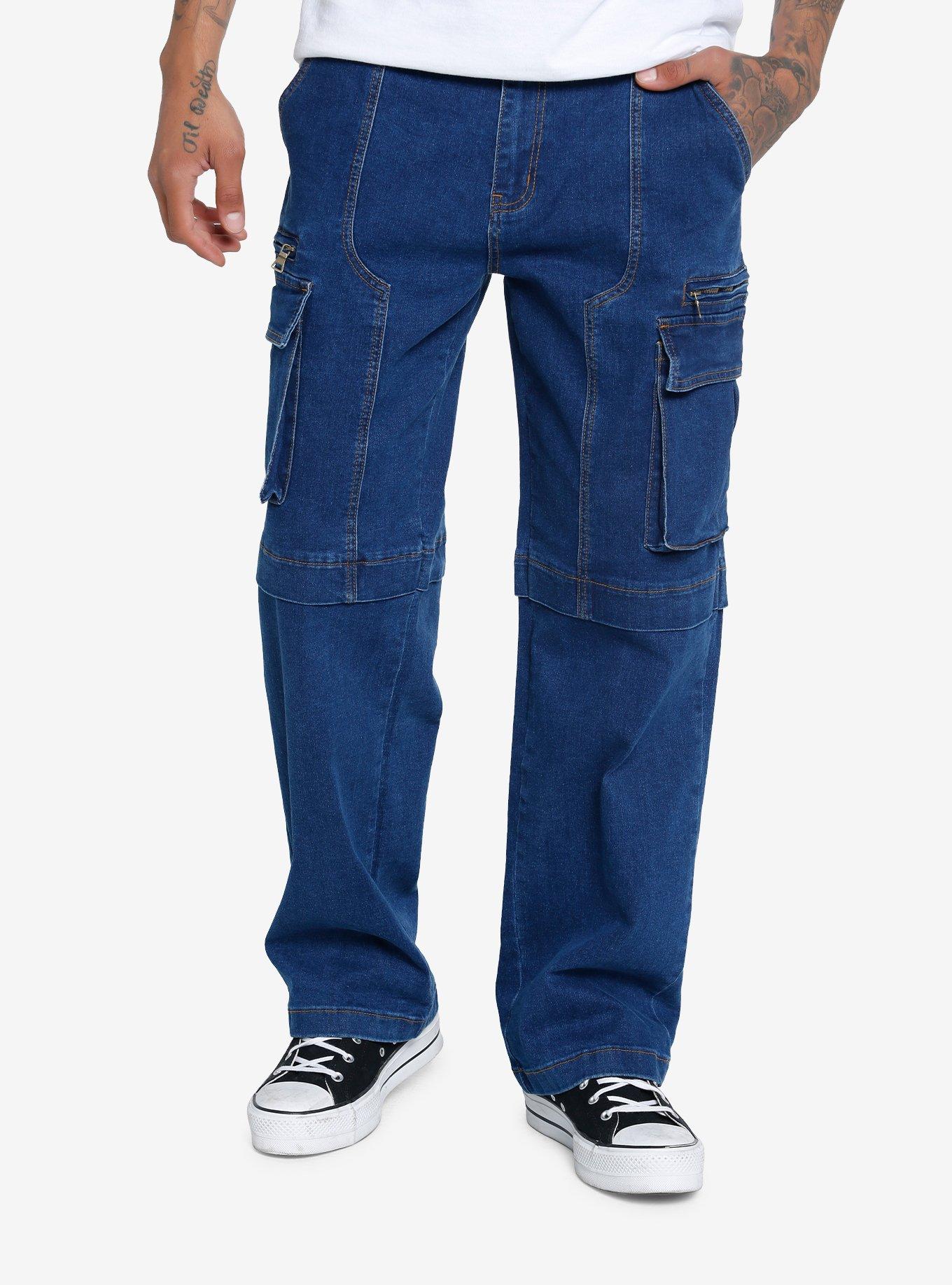 【BAON】[unisex] Keusyo Track Line Denim Cargo Pants BAON】[unisex] Keusyo Track Line Denim Cargo Pants
