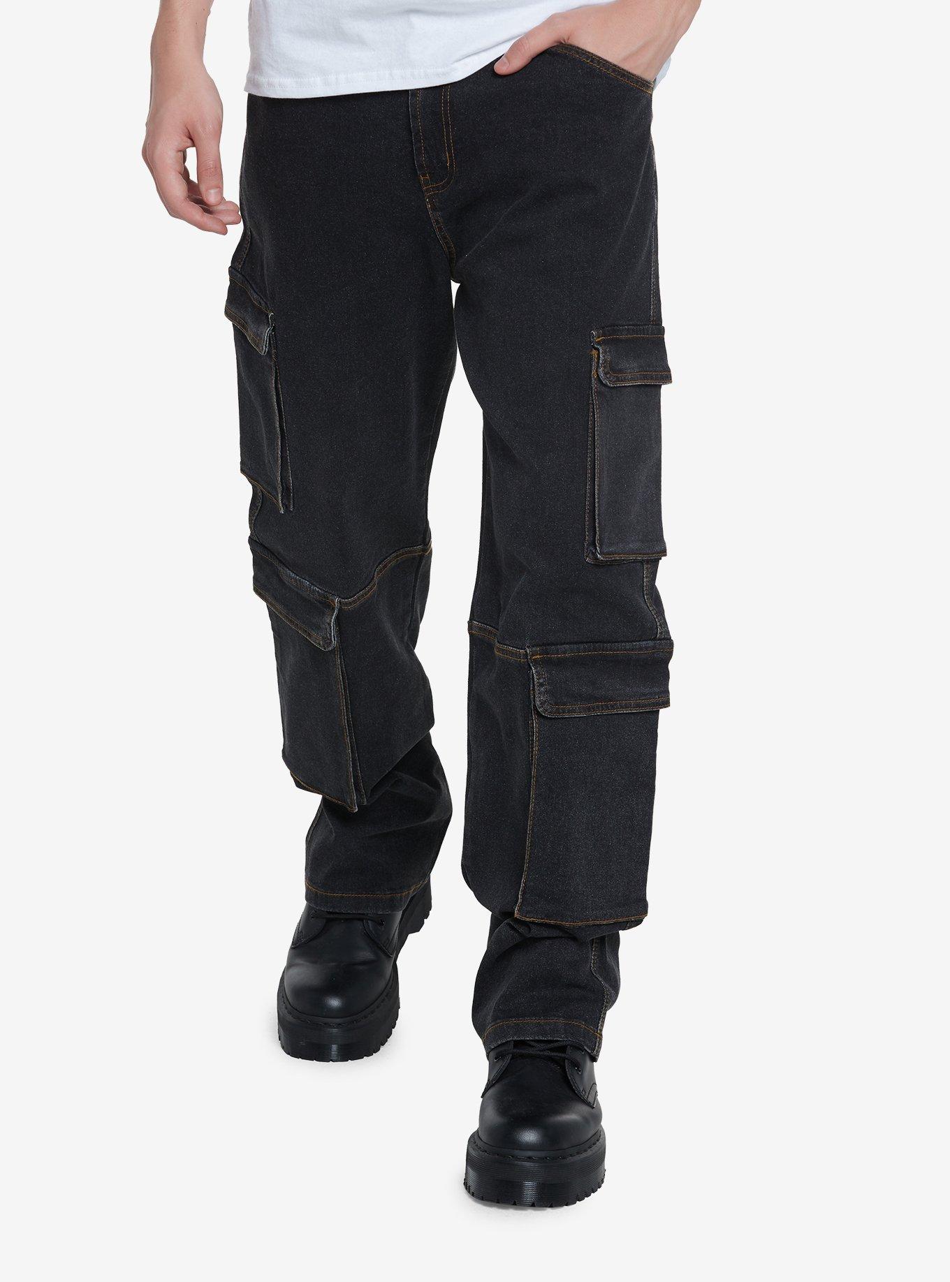 Grey Wash Cargo Denim Pants