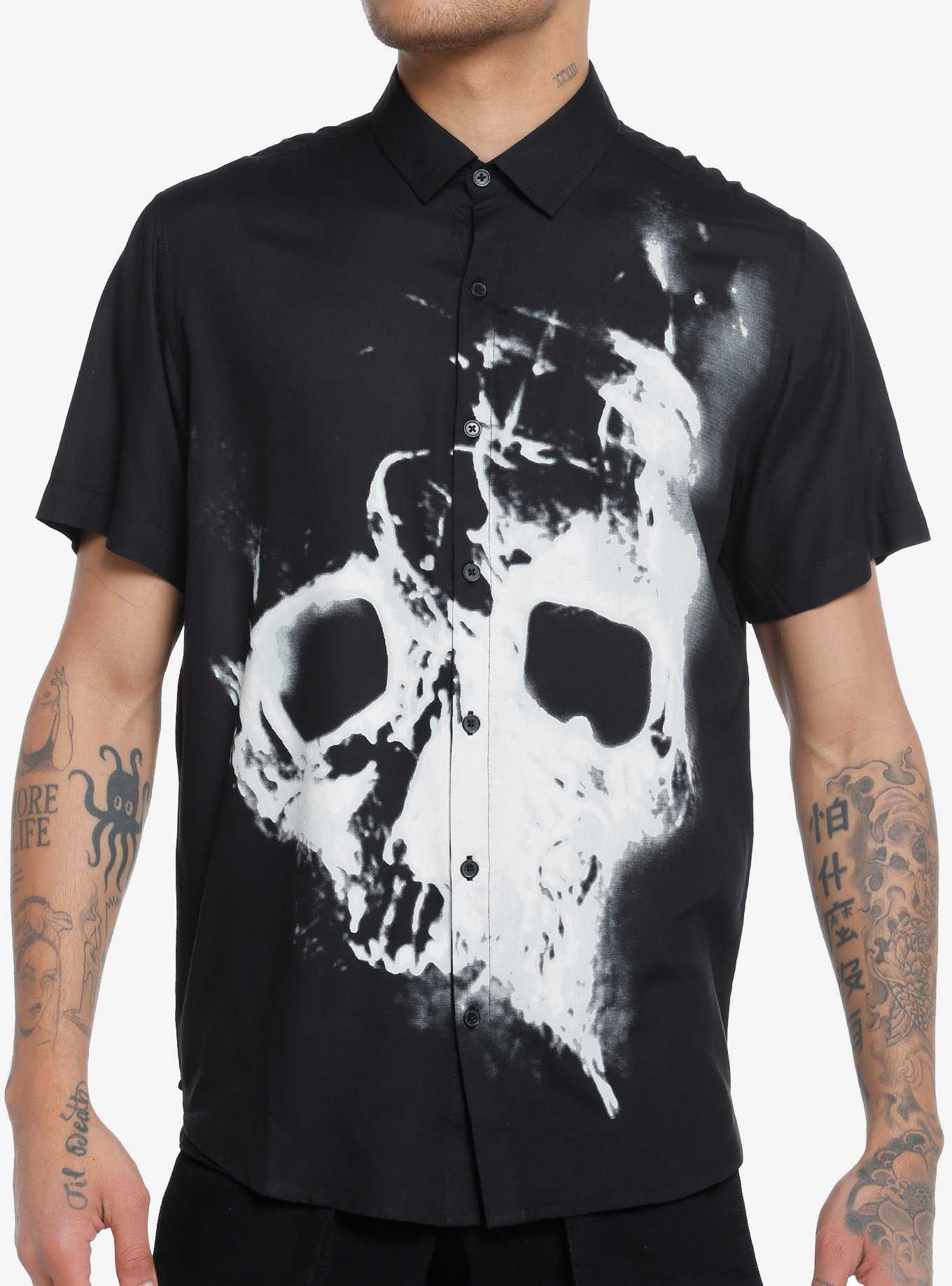 Hollow Skull Woven Button-Up, , hi-res