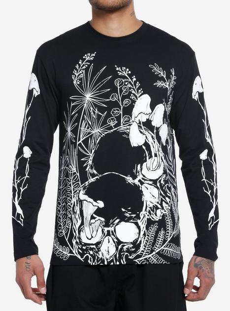 Black & White Mushroom Skull Long-Sleeve T-Shirt | Hot Topic