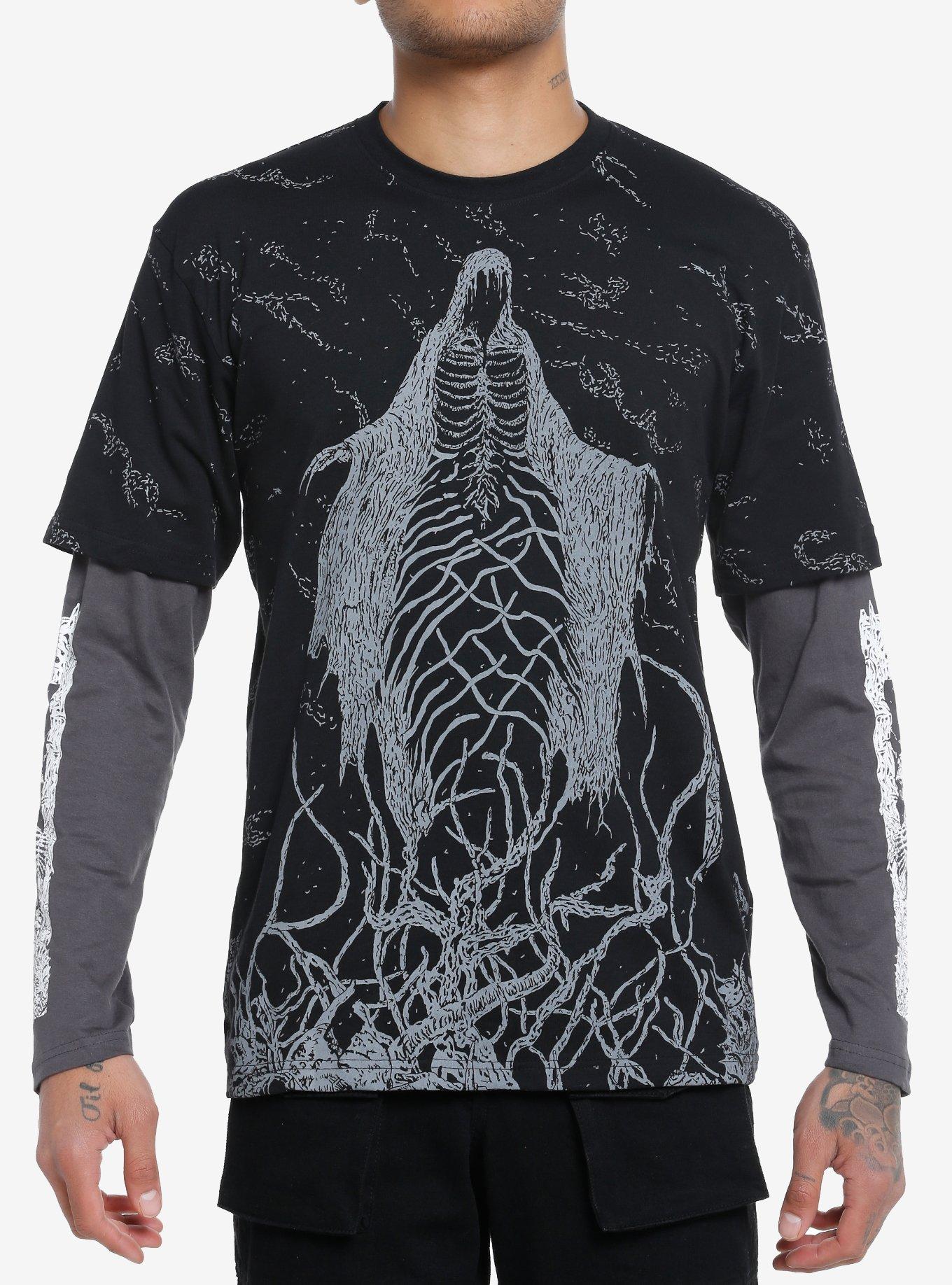 Skeleton Vine Long-Sleeve Twofer, WHITE, hi-res