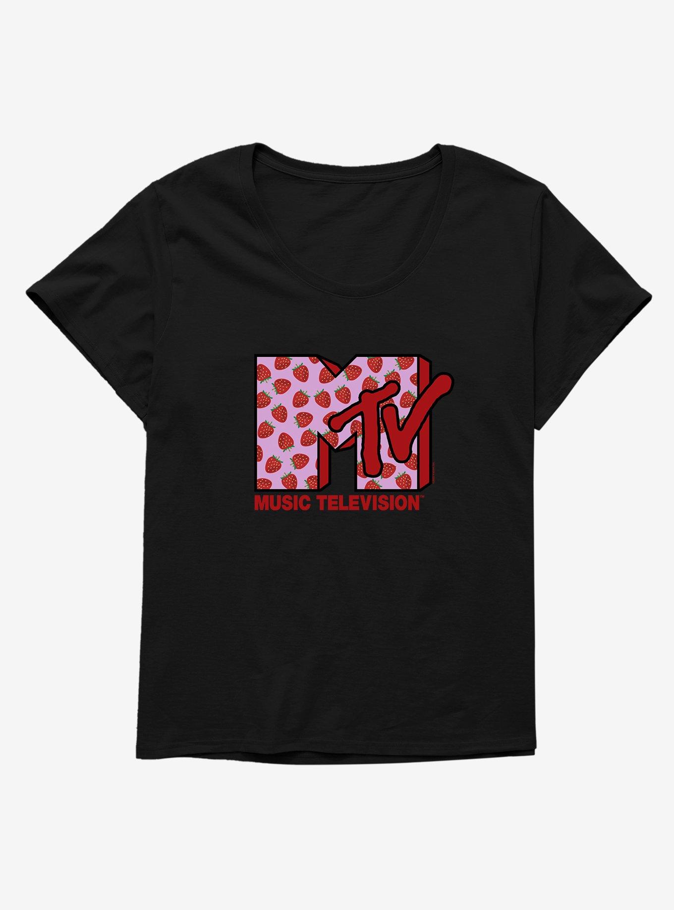 MTV Strawberries Logo Girls T-Shirt Plus Size, BLACK, hi-res