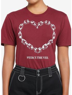 Plus Size Pierce The Veil Chain Heart Burgundy Boyfriend Fit Girls T-Shirt, , hi-res