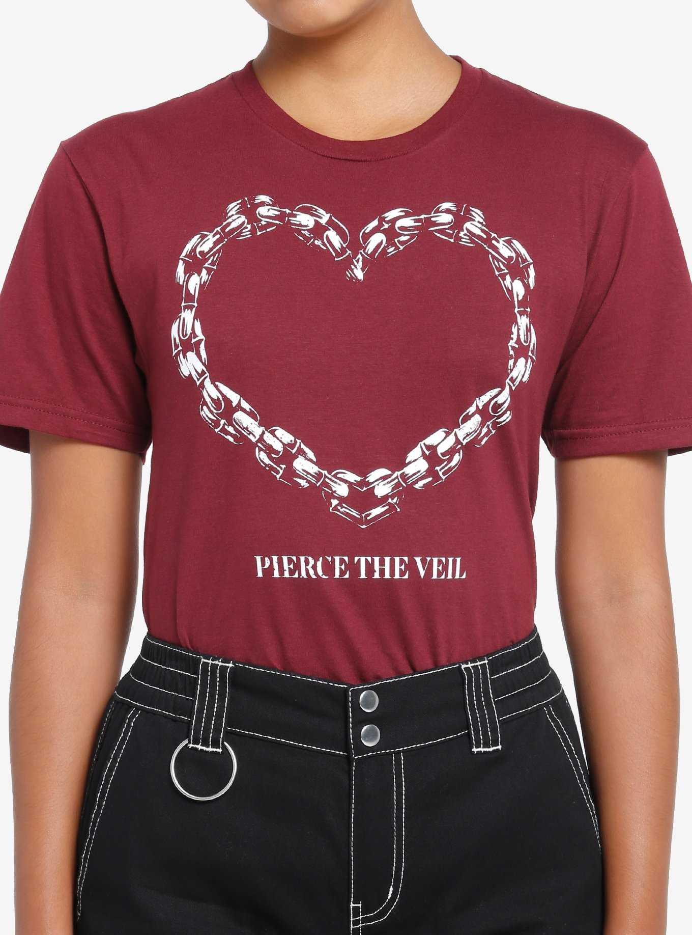 Pierce The Veil Chain Heart Burgundy Boyfriend Fit Girls T-Shirt, , hi-res