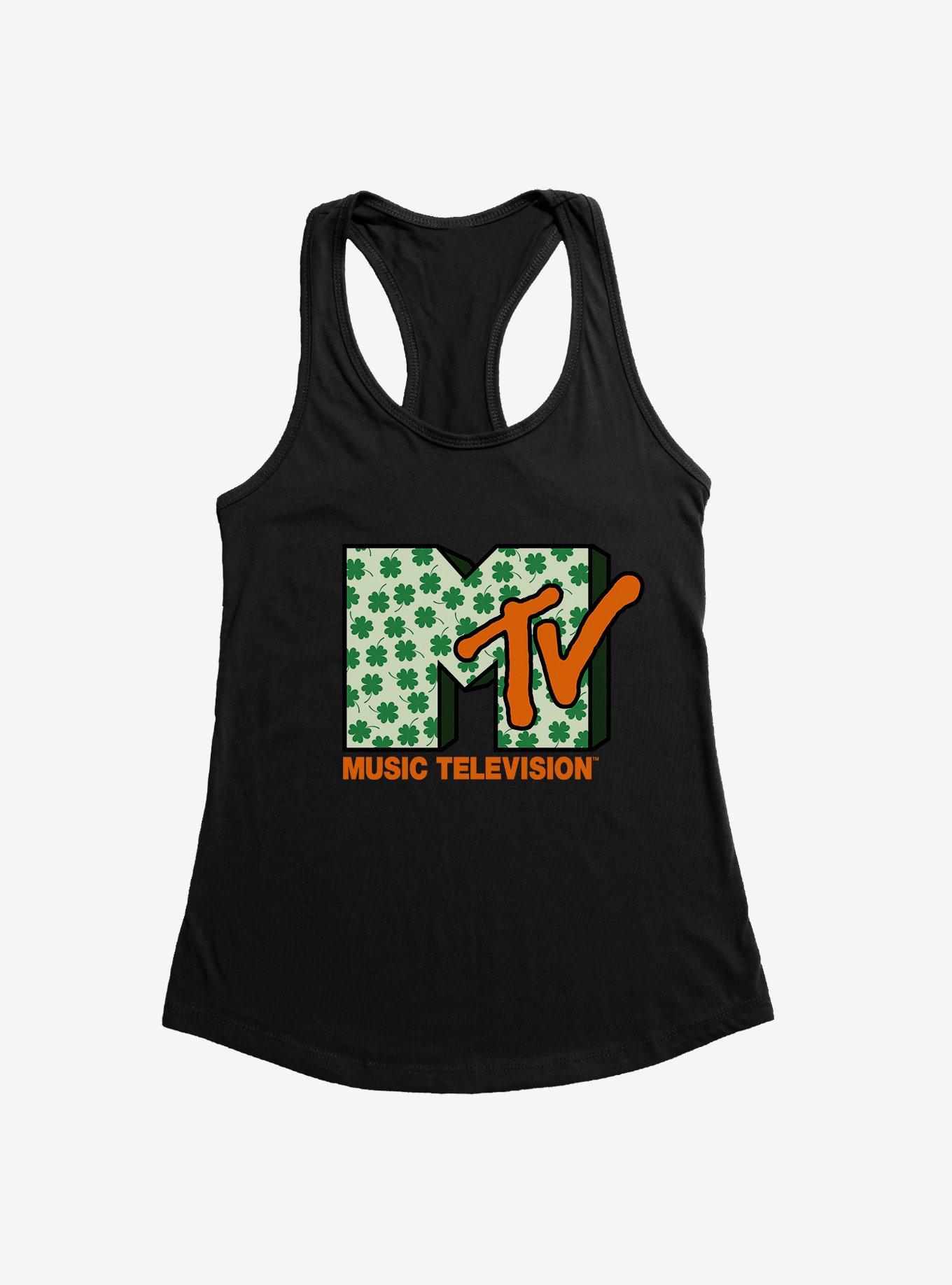 MTV Four Leaf Clover Logo Girls Tank, BLACK, hi-res