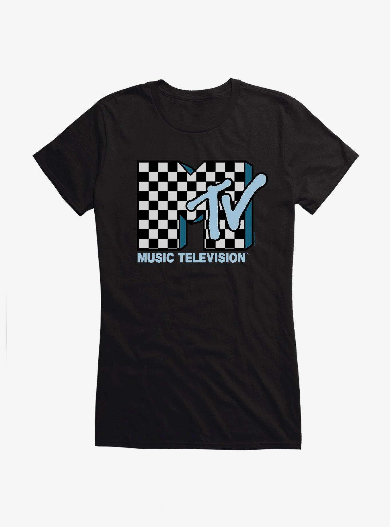 MTV Checkerboard Logo Girls T-Shirt, BLACK, hi-res
