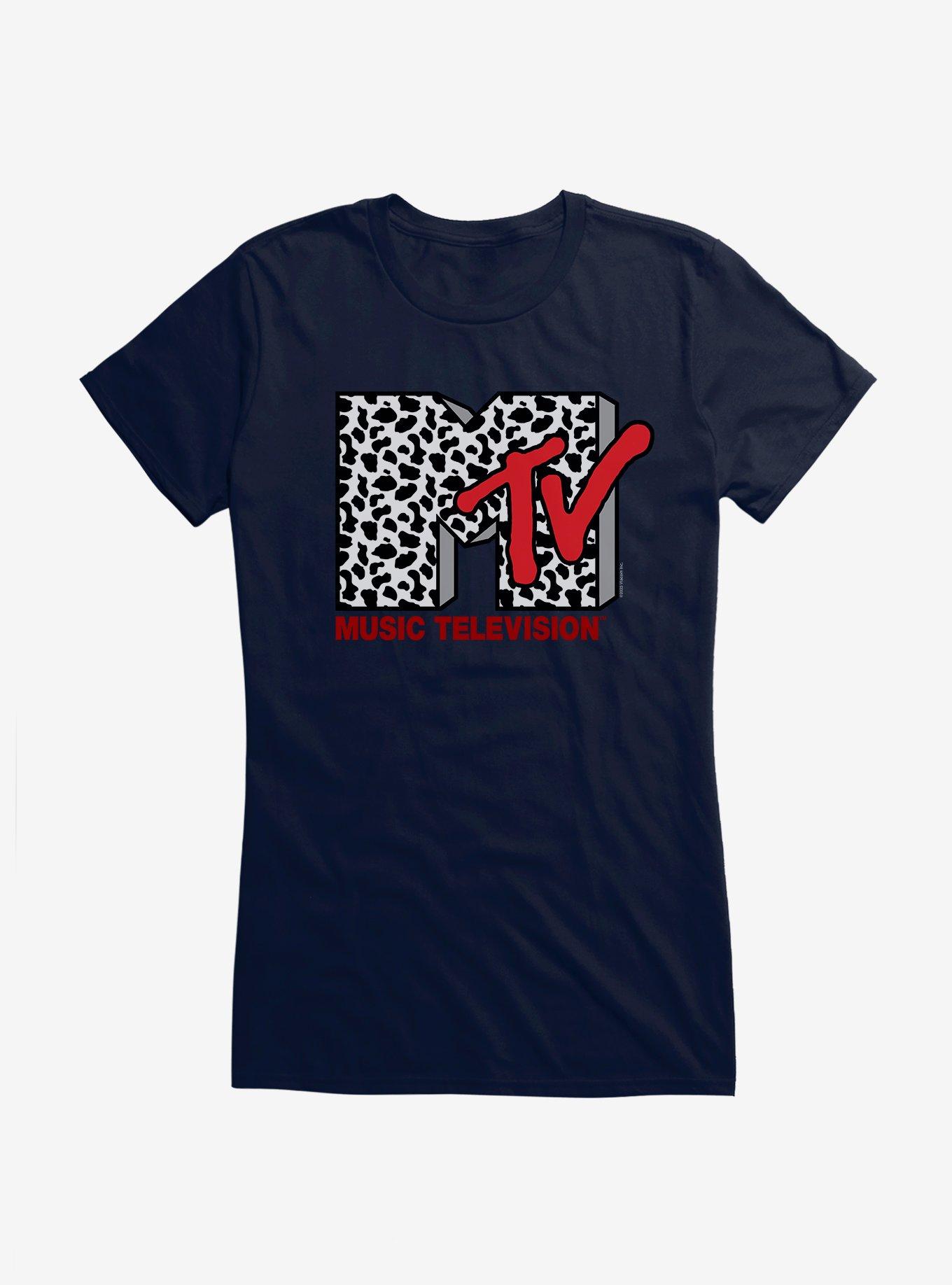 MTV Cow Print Logo Girls T-Shirt, NAVY, hi-res