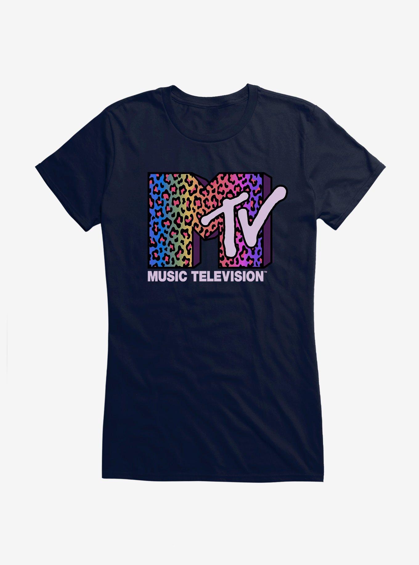 MTV Rainbow Cheetah Logo Girls T-Shirt, NAVY, hi-res