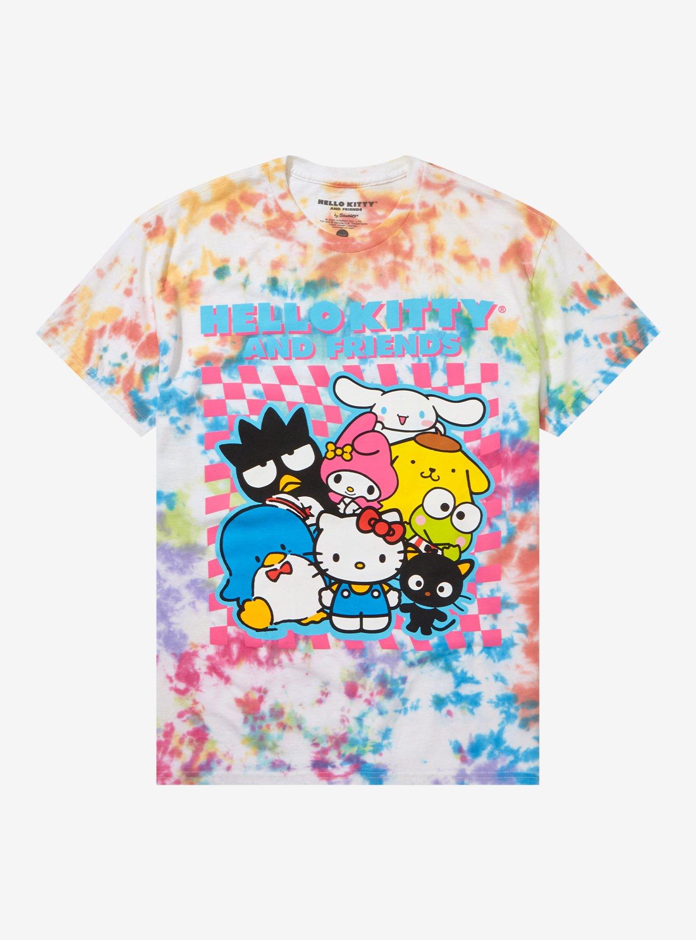 Hello Kitty And Friends Rainbow Checkered Tie-Dye Boyfriend Fit Girls T-Shirt