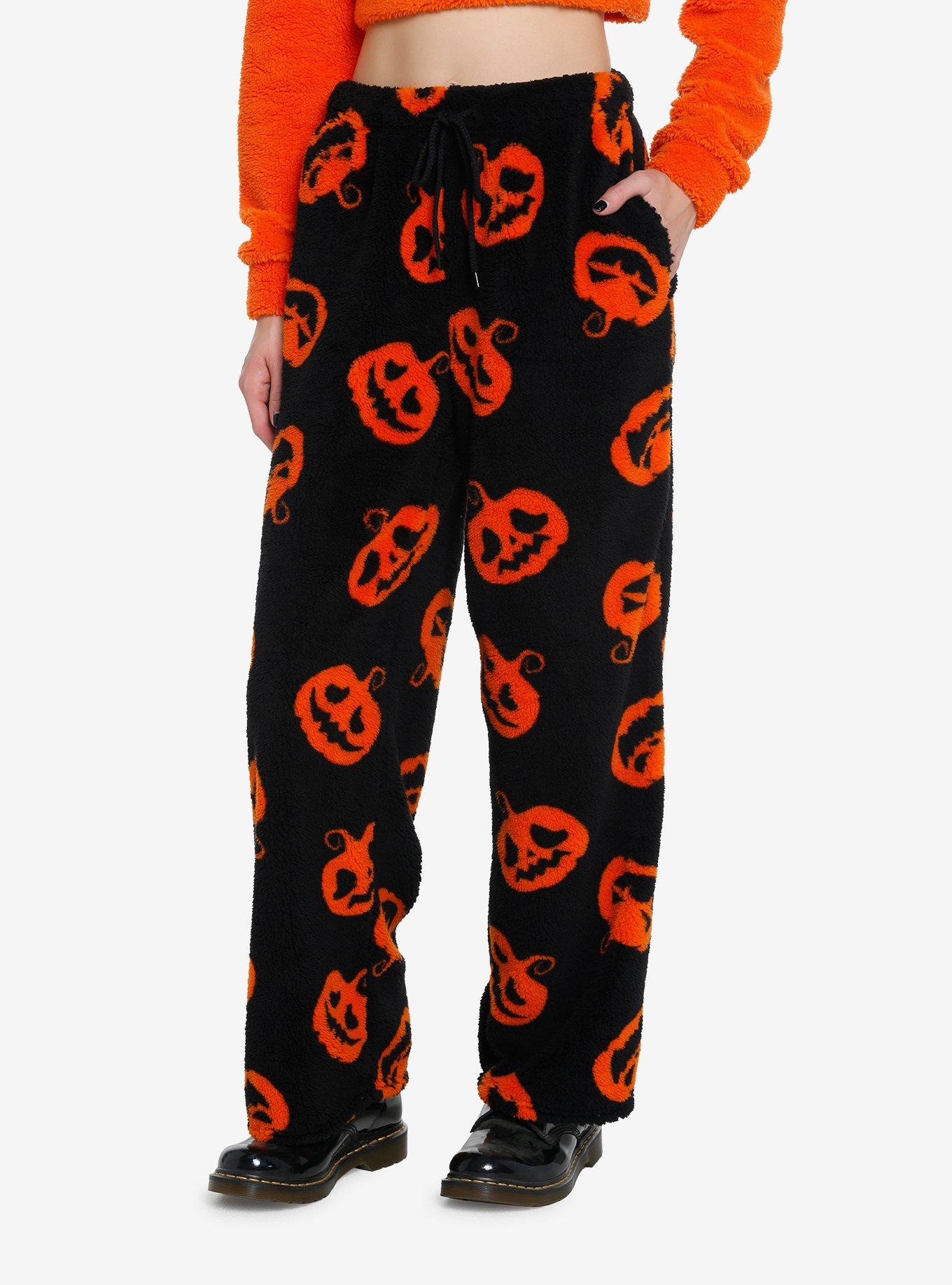 Orange Pumpkin Girls Fuzzy Pajama Pants
