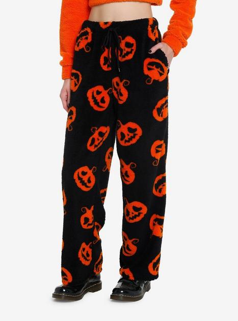 Orange Pumpkin Girls Fuzzy Pajama Pants | Hot Topic