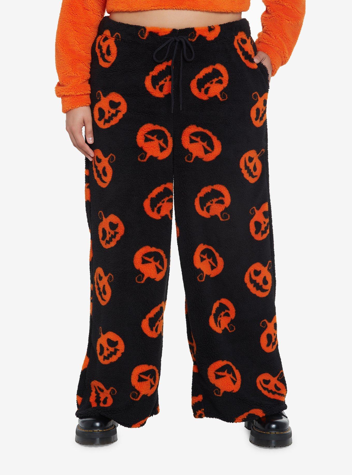 Orange Pumpkin Girls Fuzzy Pajama Pants Plus Size