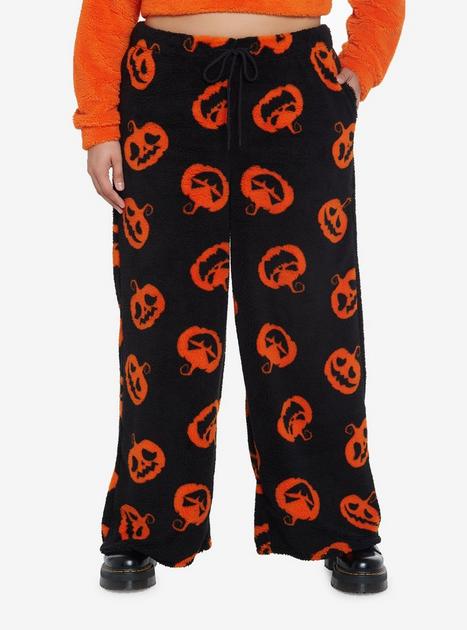 Halloween Men Pajamas Pants, Orange Pumpkin Spooky Ghost Skull