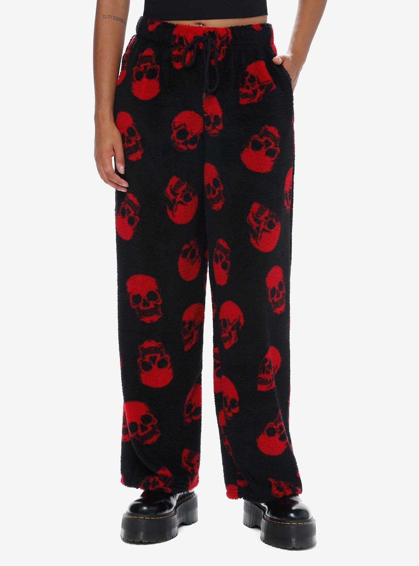 Social Collision Red Skulls Sherpa Girls Lounge Pants, BLACK, hi-res