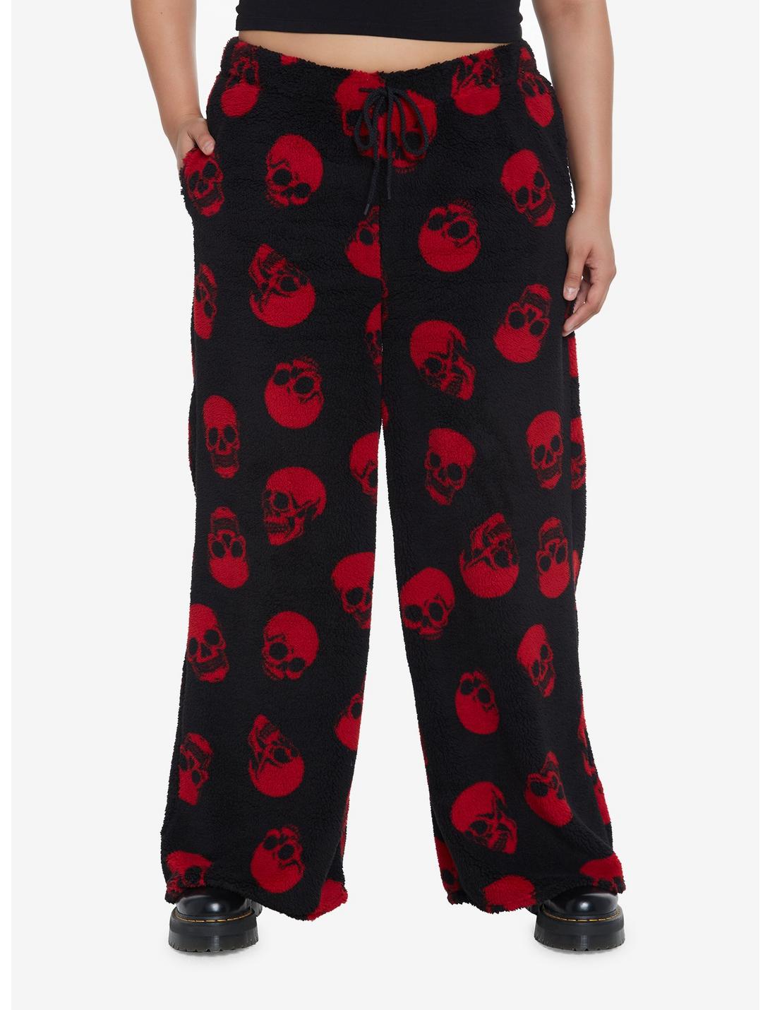 Social Collision Red Skulls Sherpa Girls Lounge Pants Plus Size, BLACK, hi-res