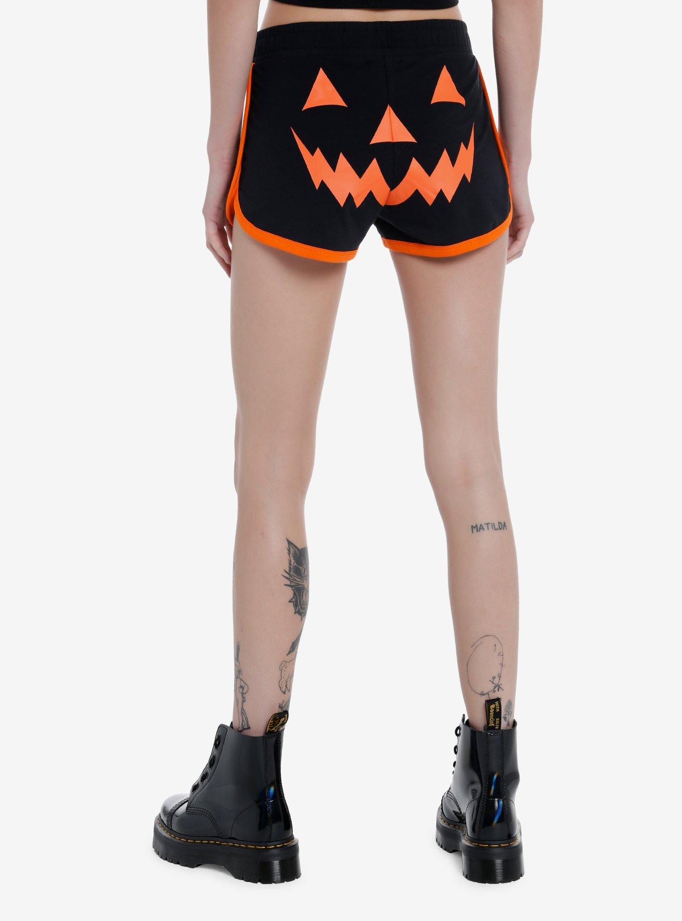 Black & Orange Pumpkin Soft Shorts, BLACK, hi-res
