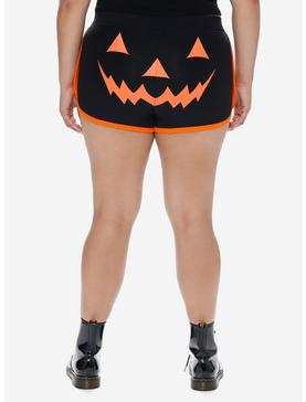 Social Collision Black & Orange Pumpkin Soft Shorts Plus Size, , hi-res