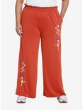 Thorn & Fable Mushrooms & Flowers Embroidered Wide Leg Pants Plus Size, RUST, hi-res