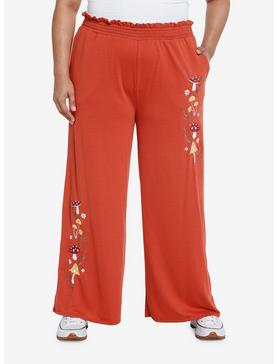 Thorn & Fable Mushrooms & Flowers Embroidered Wide Leg Pants Plus Size, , hi-res