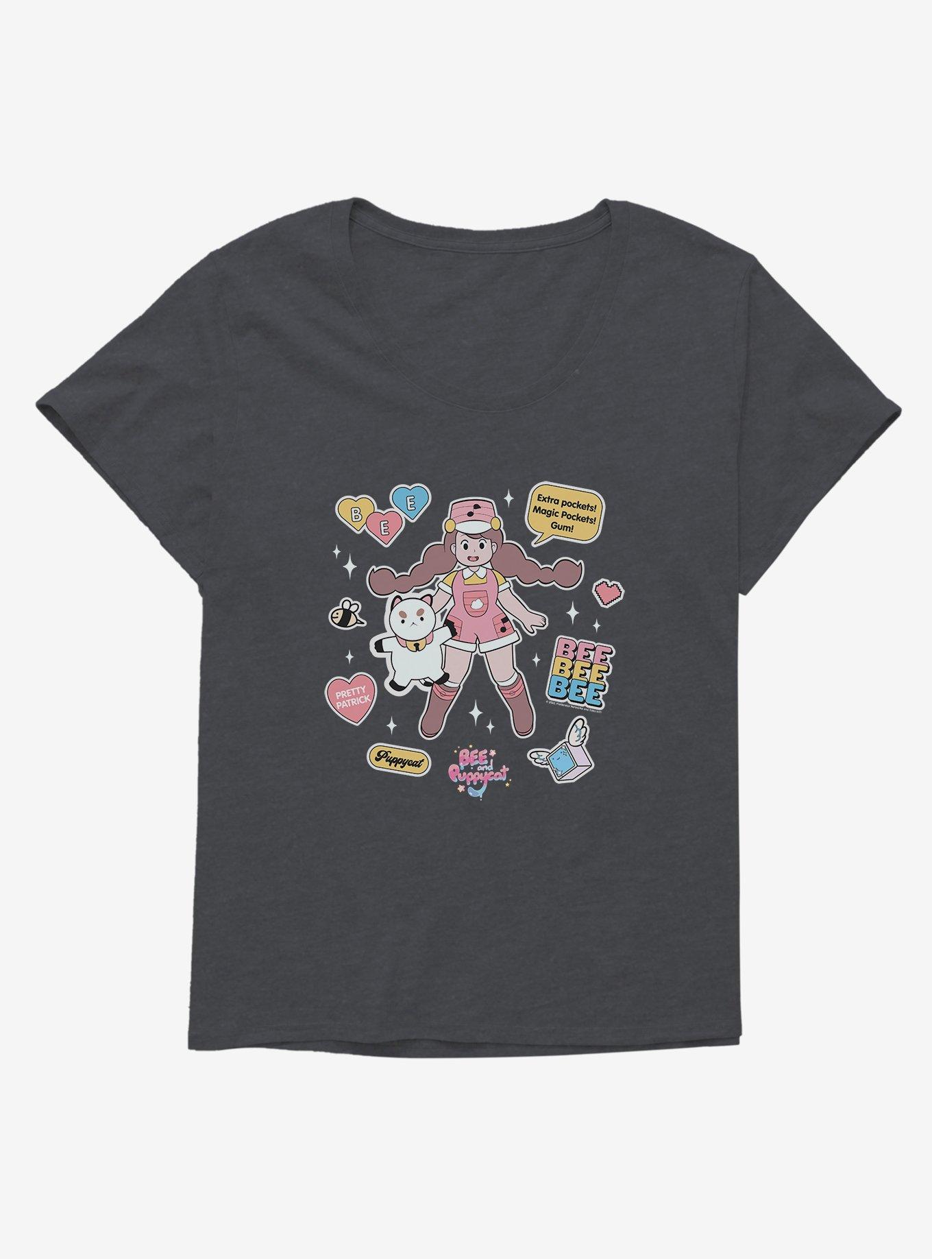 Bee And Puppycat Sticker Icons Girls T-Shirt Plus Size, CHARCOAL HEATHER, hi-res