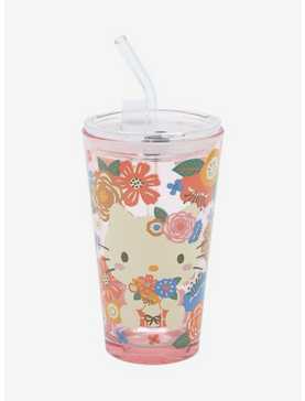 Sanrio Hello Kitty Floral Pint Glass with Lid and Straw, , hi-res