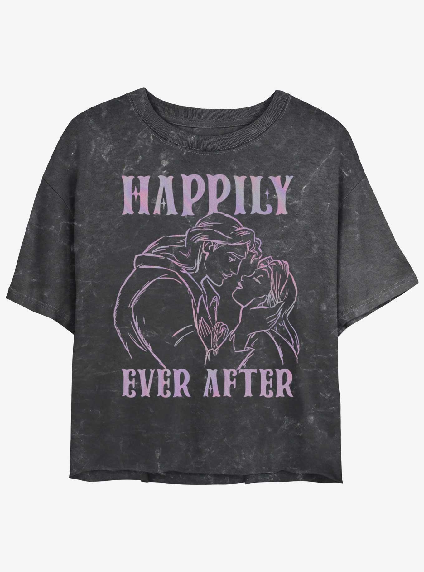Disney Beauty And The Beast Happily Ever After Womens Mineral Wash Crop T-Shirt, , hi-res